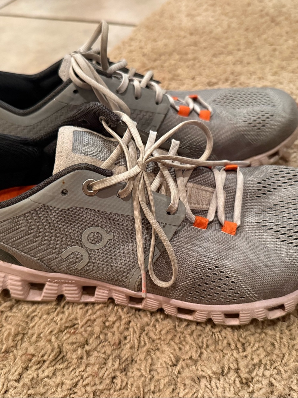 On Running Gray and Orange Lightweight Running Shoes